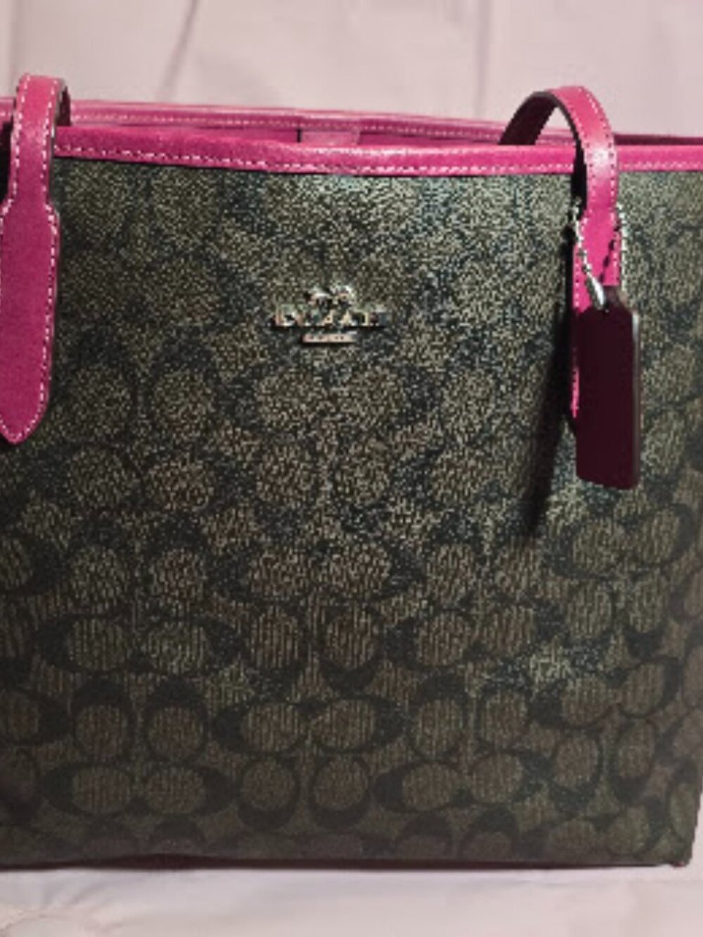 Coach City Tote Bag In Signature Canvas in Brown/Dark Magenta